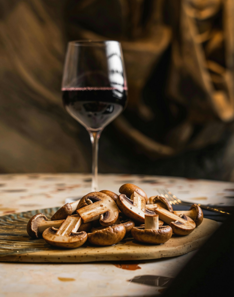 Setas con vino tinto maridaje Campoameno otoño